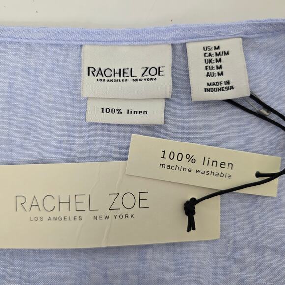 NWT Rachel Zoe Linen Top Blouse Peplum Wrap Tie Waist Women M Blue 100% Linen - Picture 13 of 13